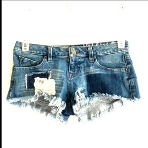 VOLCOM  Yae cut off patchwork denim jean shorts -1